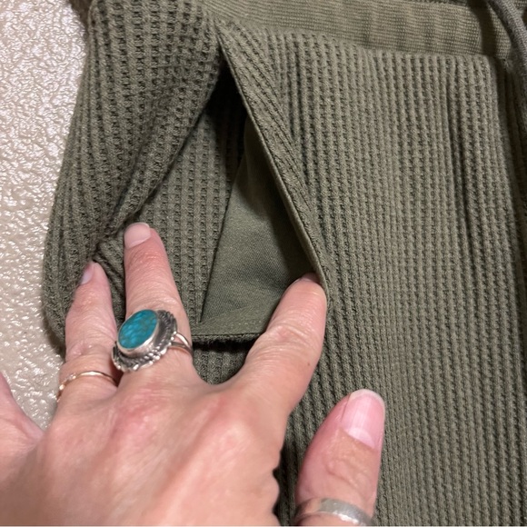 GAP Olive Green Waffle Knit Thermal Joggers Activewear Loungewear Casual Warm - Picture 3 of 6